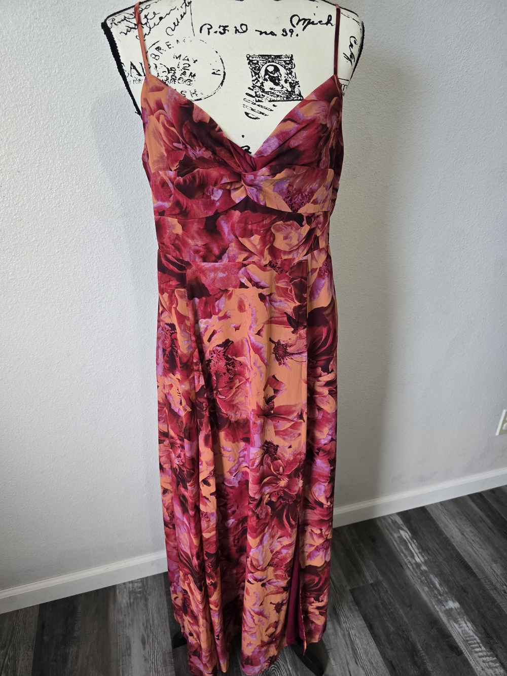 Lulus Beautiful Soul Burgundy Floral Print Twist-Front long Maxi Dress xl - Picture 2 of 12